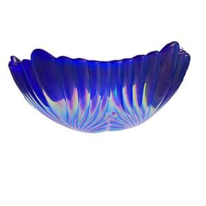 VTG Fenton Iridescent Blue Shell Pattern with Sticker 9"